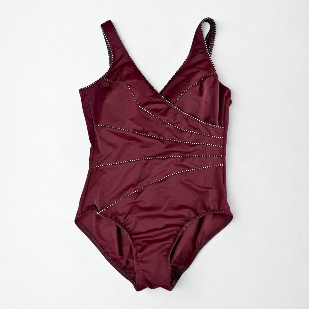 MiracleSuit Horizon One-Piece Swimsuit Burgundy Slimming Tummy Control Shaping